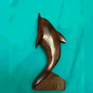 Dolphin Wooden Hand Carved Sculpture Ironwood Vintage - Heavy